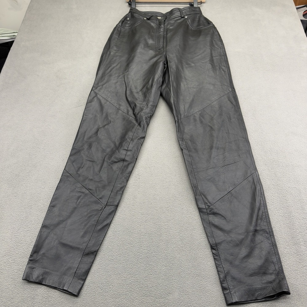 Vintage Wilsons Leather High Waisted Pants Womens 6 Black Paneled Knee Straight